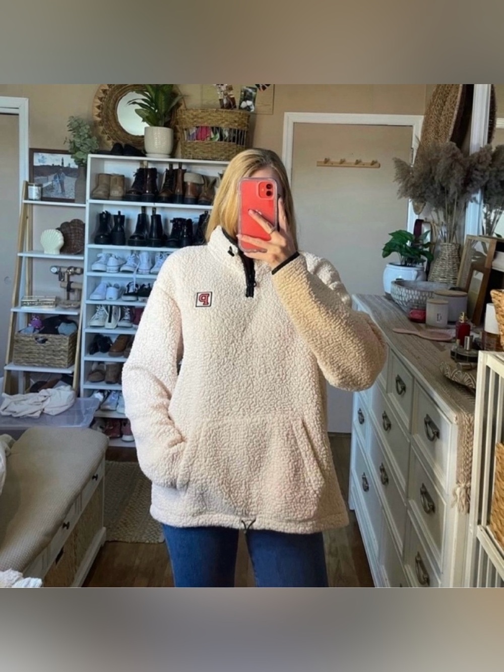 Victoria Secret pink beige sherpa quarter zip sweater size large